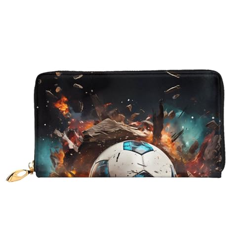 OUInbvv Firecracker Soccer Handgeldbörse mit Metall-Reißverschluss, Passbuch und Scheckhalter, weiches, leichtes Design, Fächer von OUInbvv