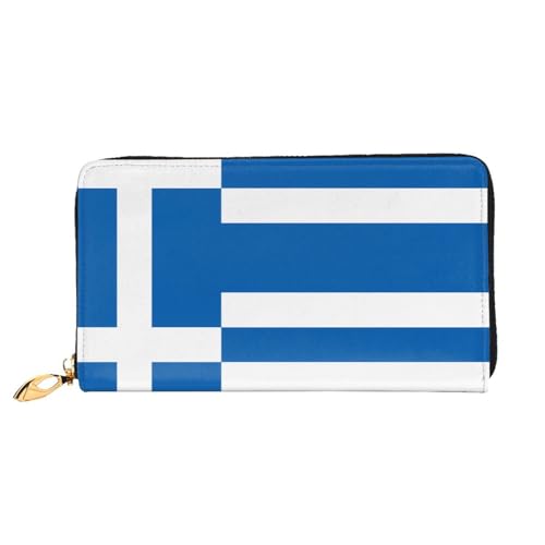 OUInbvv Geldbörse mit griechischer Flagge, mit Metall-Reißverschluss, Passbuch und Scheckhalter, weiches, leichtes Design, Fächer von OUInbvv