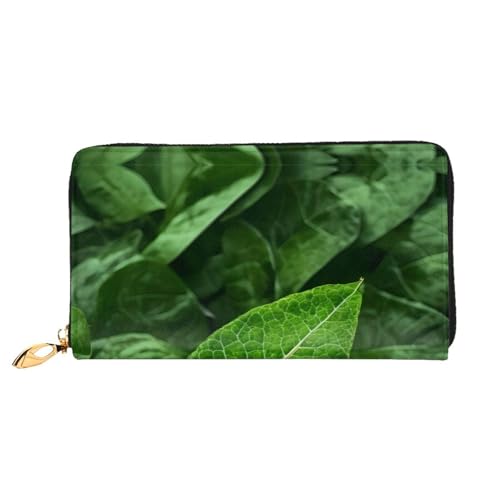 OUInbvv Green Leaf Nature Handgeldbörse mit Metall-Reißverschluss, Passbuch und Scheckhalter, weich, leicht, Design Fächer von OUInbvv