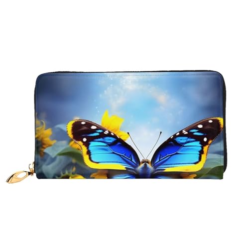 OUInbvv Handgeldbörse mit Metallreißverschluss, Passbuch und Scheckhalter, weich, leicht, Design mit Fächern in Sonnenblumenblau von OUInbvv