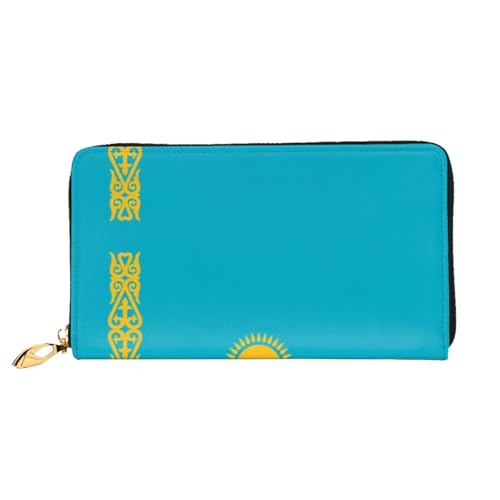 OUInbvv Handtasche mit Flagge von Kasachstan, mit Metall-Reißverschluss, Passbuch und Scheckhalter, weiches, leichtes Design, Fächer von OUInbvv