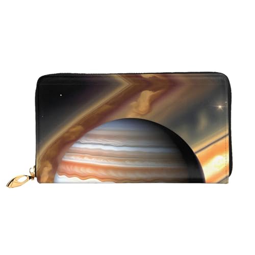 OUInbvv Jupiter Querformat, Handgeldbörse mit Metall-Reißverschluss, Passbuch und Scheckhalter, weiches, leichtes Design, Fächer von OUInbvv