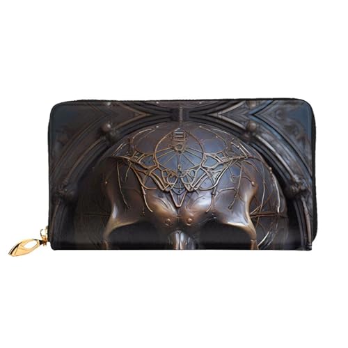 OUInbvv Kupferfarbene Totenkopf-Geldbörse mit Metall-Reißverschluss, Passbuch und Scheckhalter, weiches, leichtes Design von OUInbvv