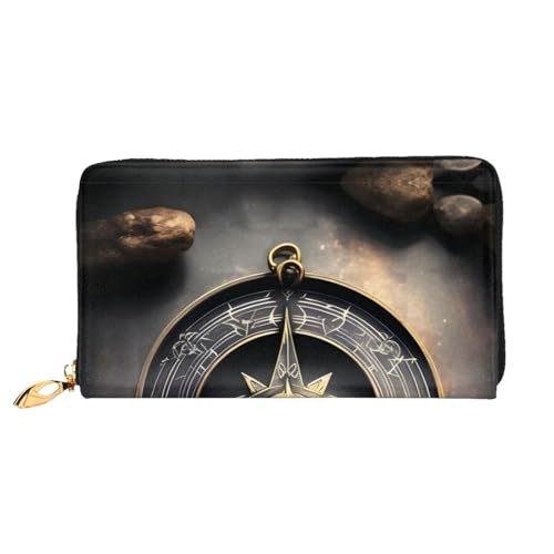 OUInbvv Magisches Design nordische Runen Kompass Handgeldbörse mit Metall-Reißverschluss, Passbuch und Scheckhalter, weiches, leichtes Design, Fächer von OUInbvv
