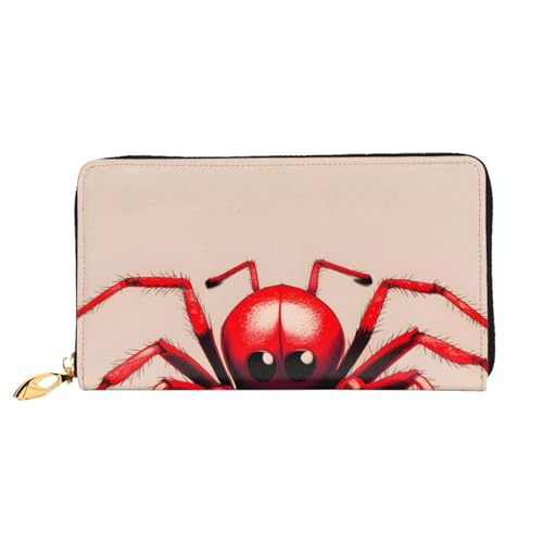 OUInbvv Niedliche kleine rote Spinne Handgeldbörse mit Metall-Reißverschluss, Passbuch und Scheckhalter, weiches, leichtes Design von OUInbvv