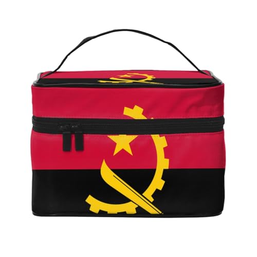 OUInbvv Reise-Kosmetiktasche mit Angola-Flagge, Organizer mit mehreren Fächern, großes Fassungsvermögen, Polyester-Twill-Tasche für Fitnessstudio, Camping und Geschäftsreisen von OUInbvv