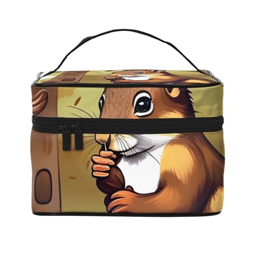 OUInbvv Reise-Kosmetiktasche mit Eichhörnchen-Motiv, mit Organizer mit mehreren Fächern, großes Fassungsvermögen, Polyester-Twill-Tasche für Fitnessstudio, Camping und Geschäftsreisen von OUInbvv