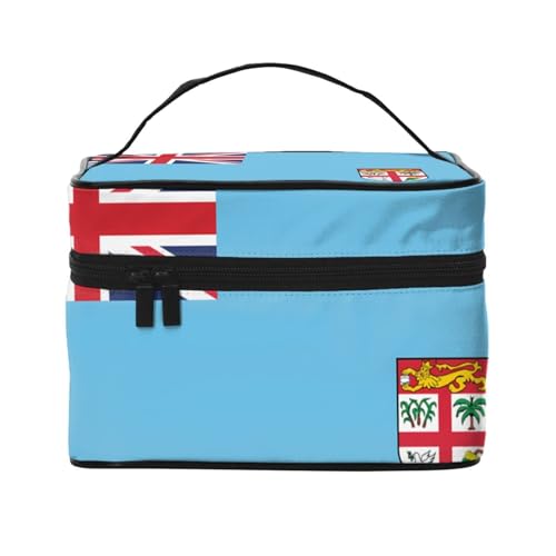 OUInbvv Reise-Kosmetiktasche mit Fidschi-Flagge, Organizer mit mehreren Fächern, großes Fassungsvermögen, Polyester-Twill-Tasche für Fitnessstudio, Camping und Geschäftsreisen von OUInbvv