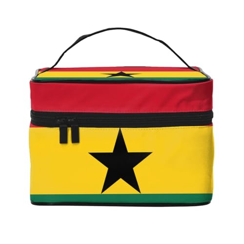 OUInbvv Reise-Kosmetiktasche mit Ghana-Flagge und Organizer mit mehreren Fächern, großes Fassungsvermögen, Polyester-Twill-Tasche für Fitnessstudio, Camping und Geschäftsreisen von OUInbvv