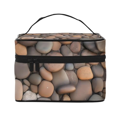 OUInbvv Reise-Kosmetiktasche mit Kieselsteinen im Strand, Organizer mit mehreren Fächern, großes Fassungsvermögen, Polyester-Twill-Tasche für Fitnessstudio, Camping und Geschäftsreisen von OUInbvv