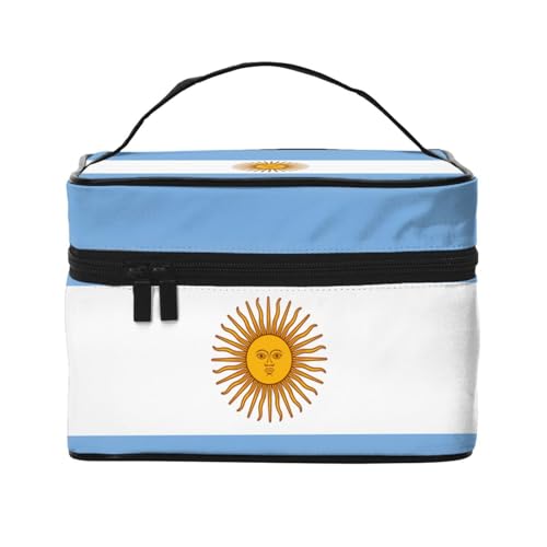 OUInbvv Reise-Kosmetiktasche mit argentinischer Flagge, Organizer mit mehreren Fächern, großes Fassungsvermögen, Polyester-Twill-Tasche für Fitnessstudio, Camping und Geschäftsreisen von OUInbvv