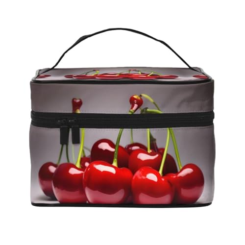 OUInbvv Reise-Kosmetiktasche mit chilenischen Kirschen, Organizer mit mehreren Taschen, großes Fassungsvermögen, Polyester-Twill-Tasche für Fitnessstudio, Camping und Geschäftsreisen von OUInbvv