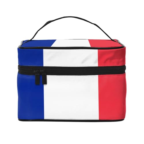 OUInbvv Reise-Kosmetiktasche mit französischer Flagge, Organizer mit mehreren Fächern, großes Fassungsvermögen, Polyester-Twill-Tasche für Fitnessstudio, Camping und Geschäftsreisen von OUInbvv