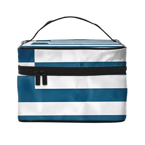 OUInbvv Reise-Kosmetiktasche mit griechischer Flagge, Organizer mit mehreren Fächern, großes Fassungsvermögen, Polyester-Twill-Tasche für Fitnessstudio, Camping und Geschäftsreisen von OUInbvv