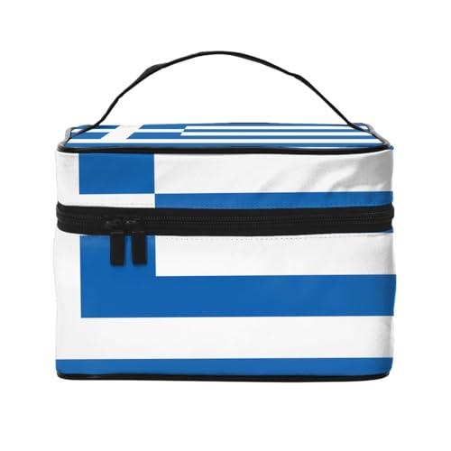 OUInbvv Reise-Kosmetiktasche mit griechischer Flagge, Organizer mit mehreren Fächern, großes Fassungsvermögen, Polyester-Twill-Tasche für Fitnessstudio, Camping und Geschäftsreisen von OUInbvv