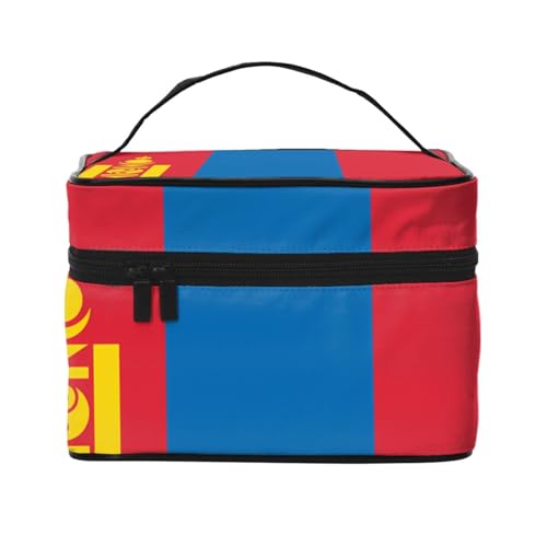 OUInbvv Reise-Kosmetiktasche mit mongolischer Flagge, Organizer mit mehreren Fächern, großes Fassungsvermögen, Polyester-Twill-Tasche für Fitnessstudio, Camping und Geschäftsreisen von OUInbvv