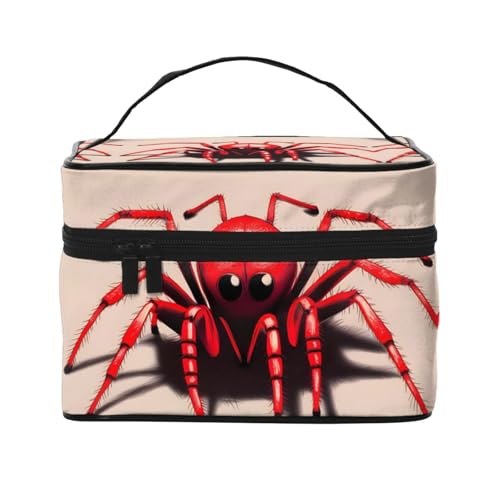 OUInbvv Reise-Kosmetiktasche mit niedlicher kleiner roter Spinne und Organizer mit mehreren Fächern, großes Fassungsvermögen, Polyester-Twill-Tasche für Fitnessstudio, Camping und Geschäftsreisen von OUInbvv
