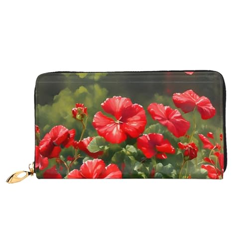 OUInbvv Rote Geranien Handgeldbörse mit Metall-Reißverschluss, Passbuch und Scheckhalter, weiches, leichtes Design von OUInbvv