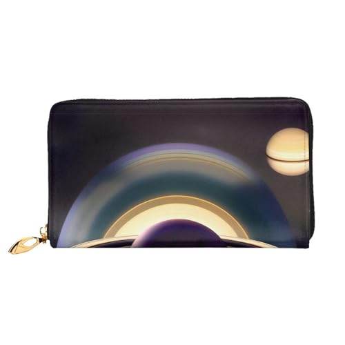 OUInbvv Schöne Saturn Handgeldbörse mit Metall-Reißverschluss, Passbuch und Scheckhalter, weiches, leichtes Design, Fächer von OUInbvv