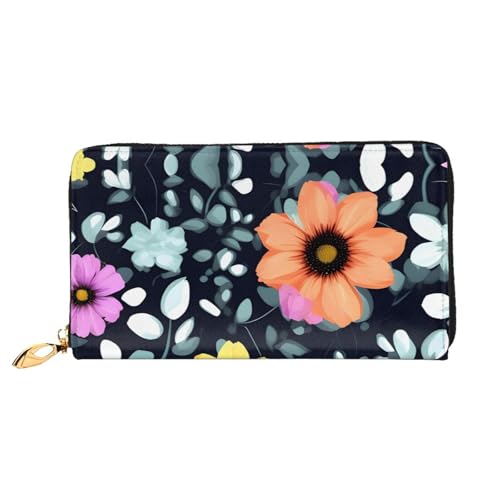 OUInbvv Schöne bunte Blumen Handgeldbörse mit Metall-Reißverschluss, Passbuch und Scheckhalter, weiches, leichtes Design von OUInbvv