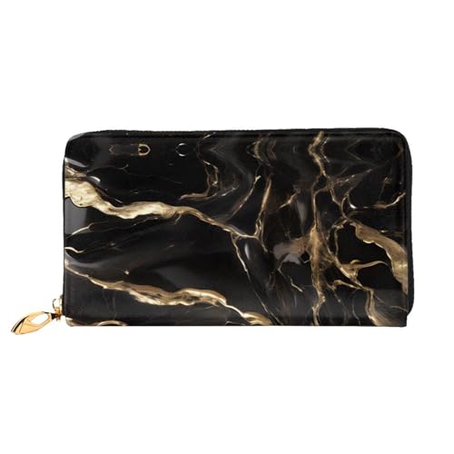 OUInbvv Schwarz-goldfarbene Marmor-Handgeldbörse mit Metall-Reißverschluss, Passbuch und Scheckhalter, weiches, leichtes Design, Fächer von OUInbvv