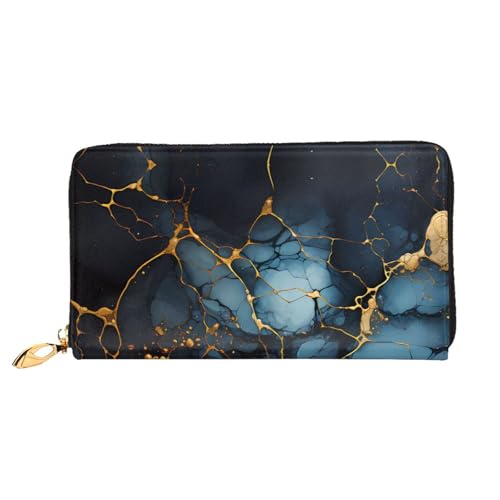 OUInbvv Schwarz-goldfarbene marmorierte Handgeldbörse mit Metall-Reißverschluss, Passbuch und Scheckhalter, weiches, leichtes Design, Fächer von OUInbvv