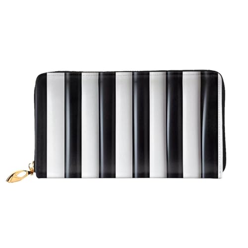 OUInbvv Schwarz-weiß gestreifte Handgeldbörse mit Metall-Reißverschluss, Passbuch und Scheckhalter, weiches, leichtes Design, Fächer von OUInbvv