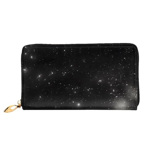 OUInbvv Schwarz-weiße Galaxie-Handgeldbörse mit Metall-Reißverschluss, Passbuch und Scheckhalter, weiches, leichtes Design, Fächer von OUInbvv
