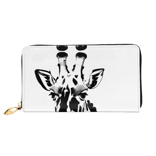 OUInbvv Schwarze und weiße Giraffen-Handgeldbörse mit Metall-Reißverschluss, Passbuch und Scheckhalter, weiches, leichtes Design, Fächer von OUInbvv