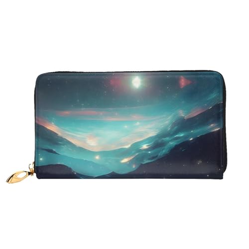 OUInbvv Science Fiction Stars Handgeldbörse mit Metall-Reißverschluss, Passbuch und Scheckhalter, weiches, leichtes Design von OUInbvv