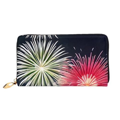 OUInbvv Splendid Feuerwerk-Handgeldbörse mit Metall-Reißverschluss, Passbuch und Scheckhalter, weiches, leichtes Design, Fächer von OUInbvv