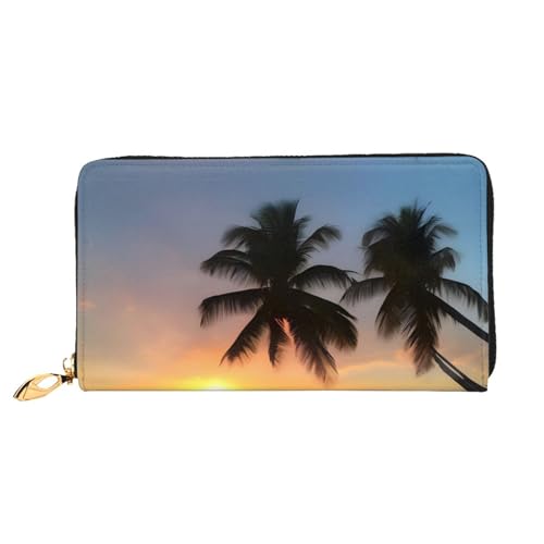 OUInbvv Sunset Beach Handbrieftasche mit Metall-Reißverschluss, Passbuch und Scheckhalter, weiches, leichtes Design, Fächer von OUInbvv