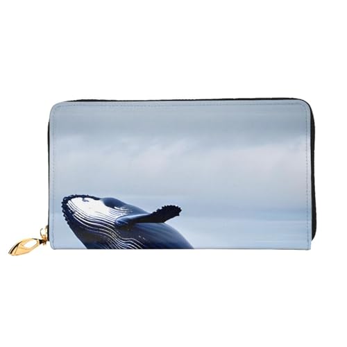 OUInbvv Whales at Sea Handgeldbörse mit Metall-Reißverschluss, Passbuch und Scheckhalter, weiches, leichtes Design, Fächer von OUInbvv