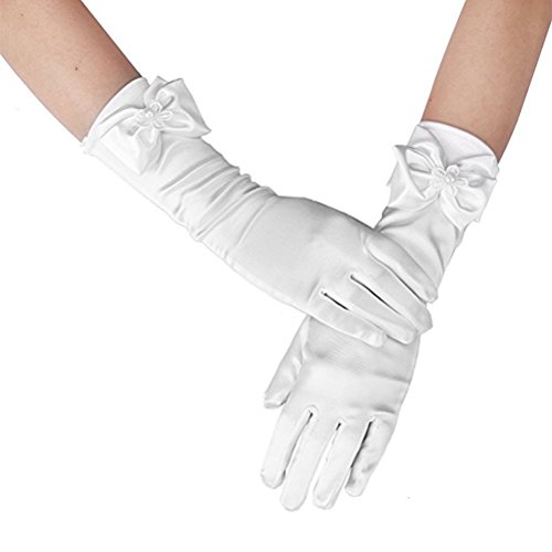 OULII Blumenmädchen Kinder Prinzessin Bowknot Handschuhe für Hochzeit Party Dekoration (weiß) von OULII