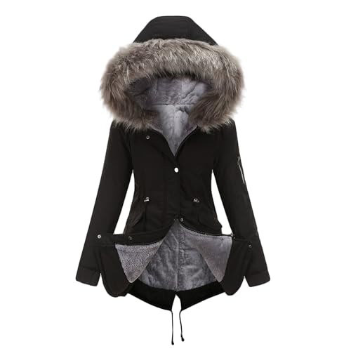 OULIWANGLUO Damen Baumwolle Parka mit Kapuze Winddicht Atmungsaktiv Wintermantel Warmer Plüsch Kragen Mid Lang Mäntel (Hellgrau,M) von OULIWANGLUO