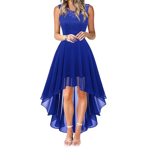 OULIWANGLUO Damen Crew/V Ausschnitt Spitze Lange Abendkleid Chiffon Elegant Hochzeit Cocktailkleid Hochzeitsgäste Partykleid Maxi Kleider (Blau3,XL) von OULIWANGLUO