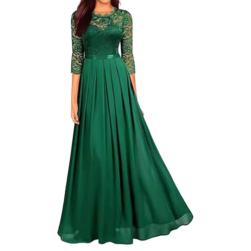 OULIWANGLUO Damen Crew/V Ausschnitt Spitze Lange Abendkleid Chiffon Elegant Hochzeit Cocktailkleid Hochzeitsgäste Partykleid Maxi Kleider (Grün4,XXL) von OULIWANGLUO