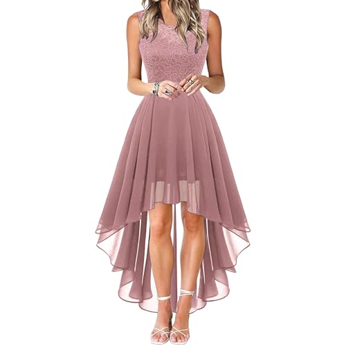 OULIWANGLUO Damen Crew/V Ausschnitt Spitze Lange Abendkleid Chiffon Elegant Hochzeit Cocktailkleid Hochzeitsgäste Partykleid Maxi Kleider (Rosa3,XL) von OULIWANGLUO