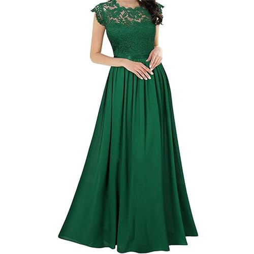 OULIWANGLUO Damen Crew Ausschnitt Spitze Lange Abendkleid Chiffon Elegant Hochzeit Cocktailkleid Hochzeitsgäste Partykleid Maxi Kleider (Cyan,XL) von OULIWANGLUO