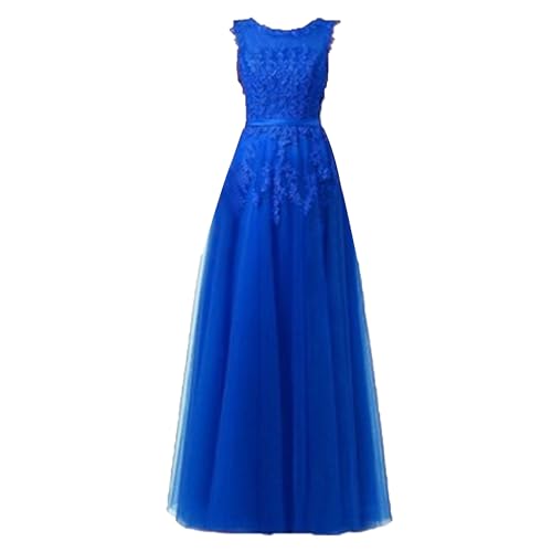 OULIWANGLUO Damen Einfarbige Tüll Lange Abendkleid Slim Elegant Hochzeit Cocktailkleid Hochzeitsgäste Partykleid Maxi Kleider (Blau,XXL) von OULIWANGLUO