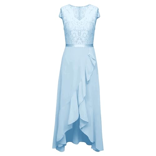 OULIWANGLUO Damen Einfarbige Tüll Lange Abendkleid Slim Elegant Hochzeit Cocktailkleid Hochzeitsgäste Partykleid Maxi Kleider (Light Blau5,3XL) von OULIWANGLUO