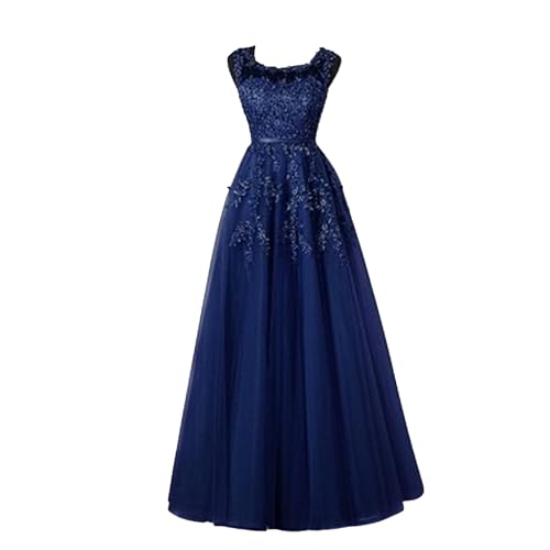 OULIWANGLUO Damen Einfarbige Tüll Lange Abendkleid Slim Elegant Hochzeit Cocktailkleid Hochzeitsgäste Partykleid Maxi Kleider (Purpurblau,XL) von OULIWANGLUO