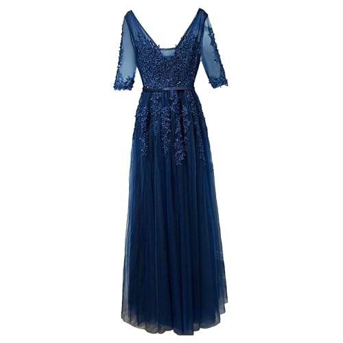 OULIWANGLUO Damen Einfarbige Tüll Lange Abendkleid Slim Elegant Hochzeit Cocktailkleid Hochzeitsgäste Partykleid Maxi Kleider (Purpurblau2,L) von OULIWANGLUO