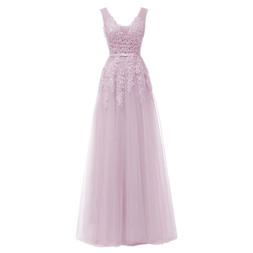 OULIWANGLUO Damen Einfarbige Tüll Lange Abendkleid Slim Elegant Hochzeit Cocktailkleid Hochzeitsgäste Partykleid Maxi Kleider (Rosa1,3XL) von OULIWANGLUO