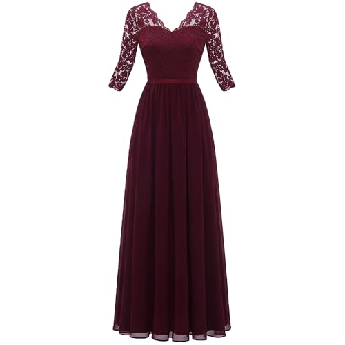 OULIWANGLUO Damen Einfarbige Tüll Lange Abendkleid Slim Elegant Hochzeit Cocktailkleid Hochzeitsgäste Partykleid Maxi Kleider (Rot3,XL) von OULIWANGLUO