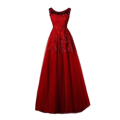 OULIWANGLUO Damen Einfarbige Tüll Lange Abendkleid Slim Elegant Hochzeit Cocktailkleid Hochzeitsgäste Partykleid Maxi Kleider (Rotwein,M) von OULIWANGLUO