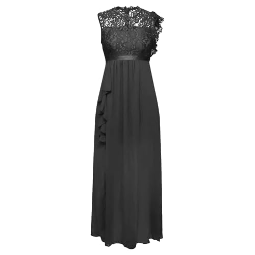 OULIWANGLUO Damen Einfarbige Tüll Lange Abendkleid Slim Elegant Hochzeit Cocktailkleid Hochzeitsgäste Partykleid Maxi Kleider (Schwarz4,M) von OULIWANGLUO