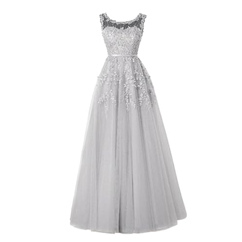 OULIWANGLUO Damen Einfarbige Tüll Lange Abendkleid Slim Elegant Hochzeit Cocktailkleid Hochzeitsgäste Partykleid Maxi Kleider (Weiß,XXL) von OULIWANGLUO