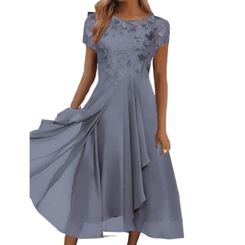 OULIWANGLUO Damen Spitze Chiffon Mid Lang Abendkleid Slim Elegant Hochzeit Cocktailkleid Lang Hochzeitsgast Partykleid Maxi Kleider (Grau2,XL) von OULIWANGLUO
