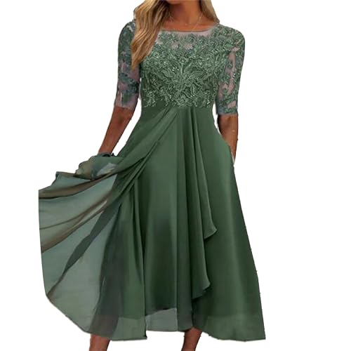 OULIWANGLUO Damen Spitze Chiffon Mid Lang Abendkleid Slim Elegant Hochzeit Cocktailkleid Lang Hochzeitsgast Partykleid Maxi Kleider (Grün,3XL) von OULIWANGLUO